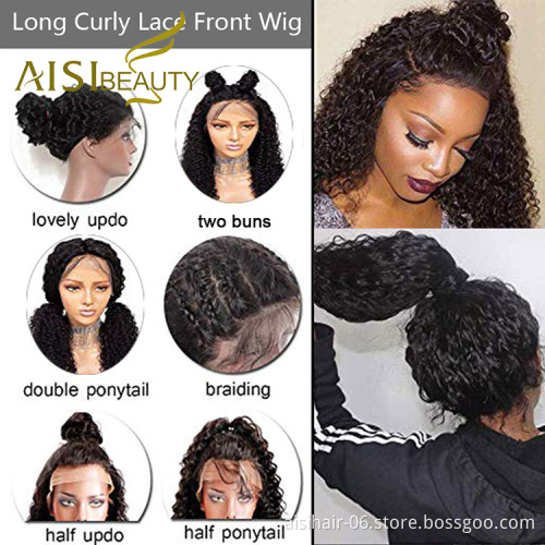 Aisi Beauty Hotselling Popular Vendor Long Wavy 13x6 Kinky Curly Black Lace Front Synthetic Hair For Black Women Lace Front Wig